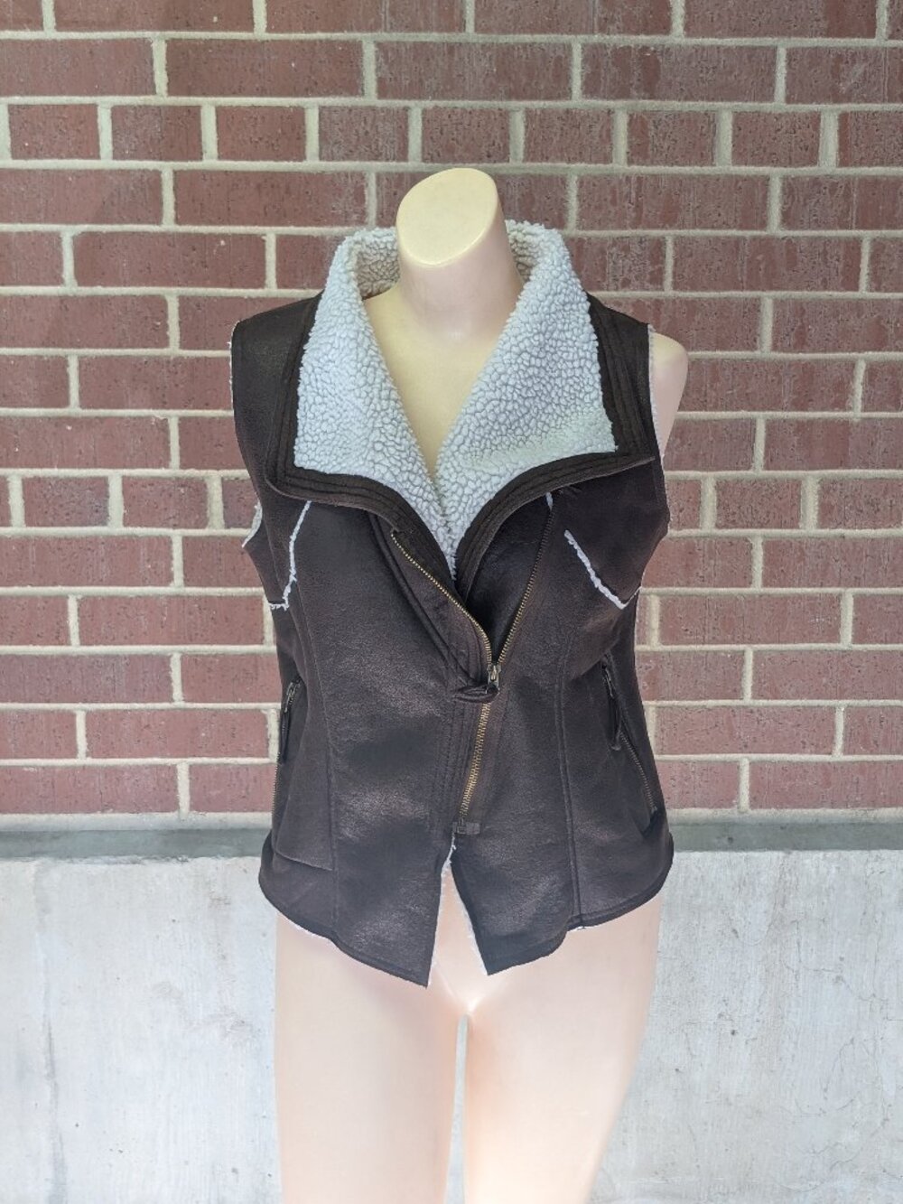 Y2K Cowgirl Legend Faux Suede Sherpa Lined Moto Vest Women's Small Western S